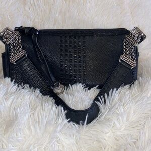 Brighton shoulder bag, black leather & Patent leather silver hardware vintage